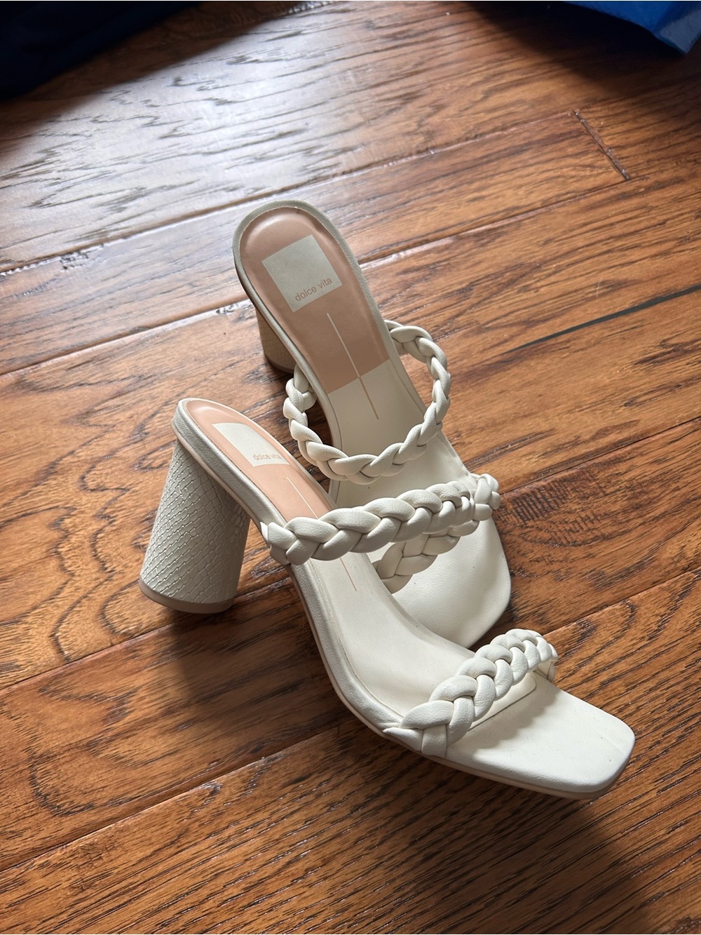 Dolce Vita Cream Braided Double-Strap Block Heel Sandals